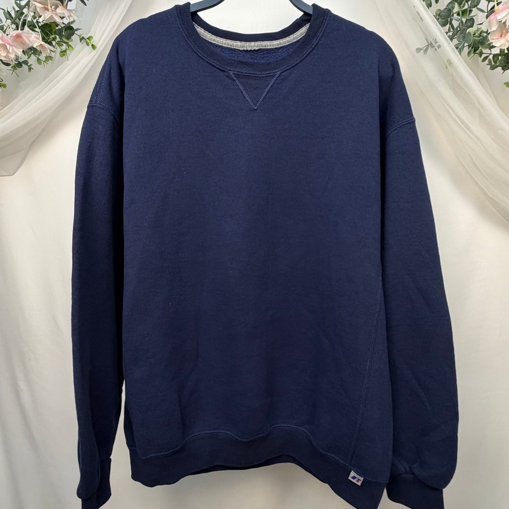 Russell Athletic Crewneck Sweatshirt Navy Blue Fleece Pullover Mens XL